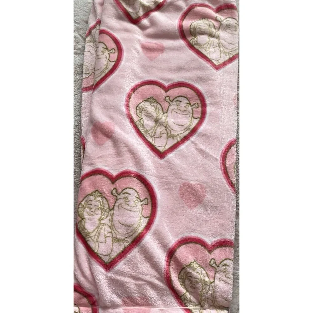 Shrek And Fiona Valentines Hearts‎ Soft Plush Throw Blanket 50” X 70” Pink NEW